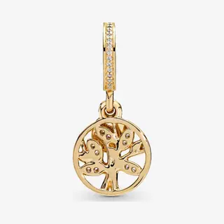 Fler® | 925 Sterling Zilver Bedel | Goudkleurige Levensboom | Familie | Kristal | Past Op Populaire Bedel Armbanden | Armbandbedel | Bedels Charms