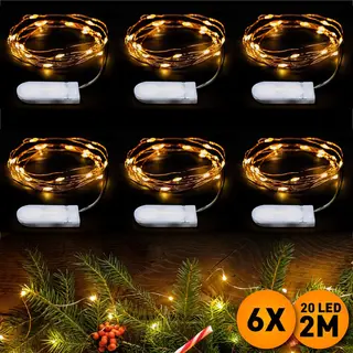 Emos Select Kerstverlichting Op Batterij, 6 Stuks, 2 Meter 20 LEDs, Warm Wit, Lichtsnoer Type Nano Koperdraad, Kerstboomverlichting, Inclusief CR2032 Batterijen,