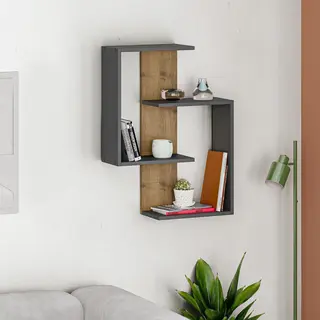 Arabic House Asir - Wandplank - Antraciet En Eik - 85 X 64 X 22 Cm