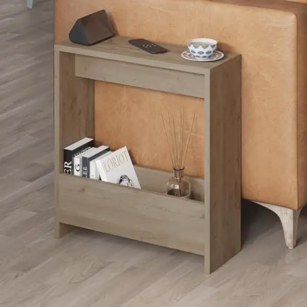 Decortie Simpi Oak Effect Side Table With Open Storage Shelf - Size, 60 X 55 X 0.1cm - Cream - Wilko thumbnail