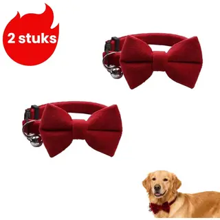 2-delig - Strikhalsband - Kleine Hondenhalsband - Kattenhalsband - Verstelbare Bel - Fluwelen Halsband - Verstelbaar Bereik 19 Tot 32 Cm - Rood