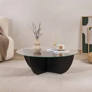 Hanah Home Asir - Salontafel - Hout Zwart - 100% Gehard Glas & 100% Melamine Gecoat Spaanplaat - 90 X 90 X 30 Cm