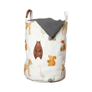 New Bed, Wasmand Met Bosdieren Aquarel Stijl, Opbergmand Kinderkamer Dierenmotief Met Handvatten En Koordsluiting, Speelgoedmand Kinderen -