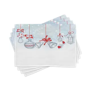 New Bed Kerst Retro Set Van 4 Placemat Voor Eettafel, Wasbare Stof Met Antislip Achterkant