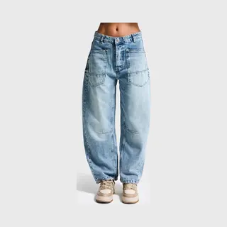 Wide Leg Jeans Mit Mittelhohem Bund Aus Festem Baumwollstoff Für Damen It's Basic