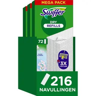 Swiffer Vloerreiniger Droge Vloerdoekjes - Schoon & Fris - 3 X 72 = 216 Navullingen