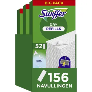 Swiffer Vloerwisdoekjes - Vloerreiniger Droge Doekjes - 3 X 52 = 156 Navullingen