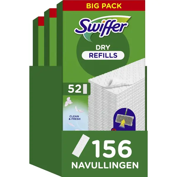 Swiffer Vloerwisdoekjes - Vloerreiniger Droge Doekjes - 3 X 52 = 156 Navullingen thumbnail