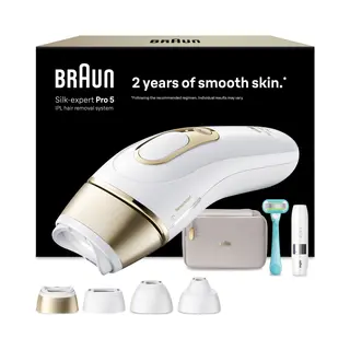 Braun Ipl-Haarentferner Silk-expert Pro Ipl PL5412, 400.000 Lichtimpulse, Dauerhafte Haarreduktion, Tasche, Mini-Gesichtsrasierer, 4 Aufsätze