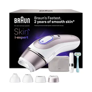 Braun Ipl-Haarentferner Skin I-expert Pro Ipl PL7432, 400.000 Lichtimpulse, 4 Smarte Aufsätze, Tasche, Mini-Gesichtsrasierer, Kostenlose App