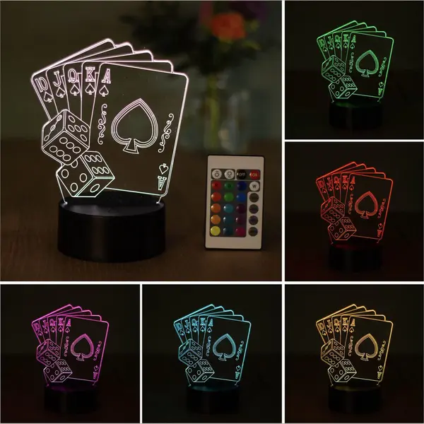 Klarigo®️ Nachtlamp – 3D Led Lamp Illusie – 16 Kleuren – Bureaulamp – Poker - Kaarten Lamp – Sfeerlamp – Nachtlampje Kinderen – thumbnail