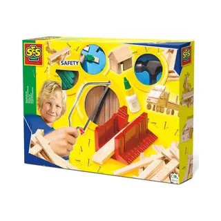 Ses Creative 00944 Werkzeugset für Kinder - Echter Minihammer, Säge und Holzteile ab 5 Jahren