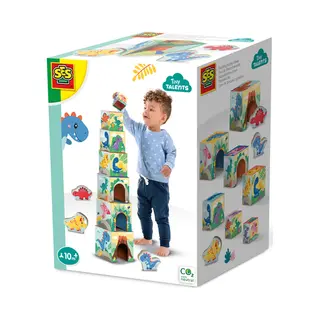 Ses Creative Tiny Talents 13202 Stapelwürfel Set mit Dino-Figuren, Lernspielzeug für Kleinkinder