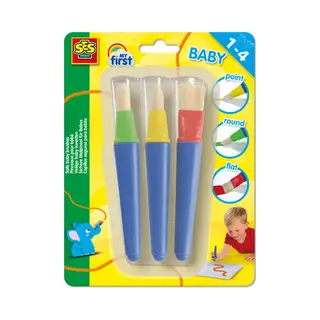 Ses Creative My First 14440 - 3 Sichere Baby-Pinsel aus Kunststoff - Unzerbrechlich, Gute Griffigkeit für kleine Hände - Flach-, Rund- und Spitzpinsel - Mein erstes Pinselset - Für Kinder Ab 1 Jahr