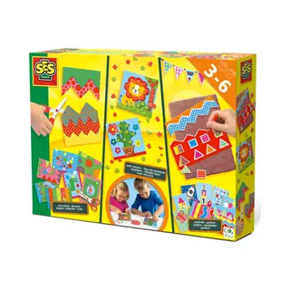 Ses Creative Ik leer knippen, mozaïeken en prikken - 3-in-1 - knip set met veilige schaar, prik set en mozaïek set