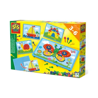 Ses Creative Mozaïekbord met kaarten - met 100 gekleurde pinnen en 4 kaarten om te mozaïeken