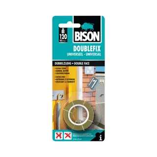 Bison Doublefix Extra Sterke Montagetape - Voor Binnen - Dubbelzijdige Plakband, Extra Krachtig, Alternatief Schroeven & Boren, Beschadigd Oppervlak