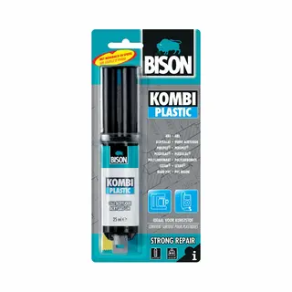 Bison Kombi Plastic Blister 25 Ml, Super Sterk, Vullend, 2-componentenlijm, Inclusief Mengbankje En Mengspatel, Temperatuurbestendig Van - 40°C Tot +