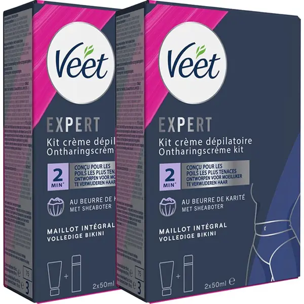 Veet - Expert - Ontharingscreme Bikini Kit 100ml (2 X 50ml) - 2 Stuks - Voordeelverpakking thumbnail
