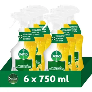 Dettol Antibacteriële Allesreiniger Spray Sprankelende Citroen 750ml - 6 Stuks - Voordeelverpakking