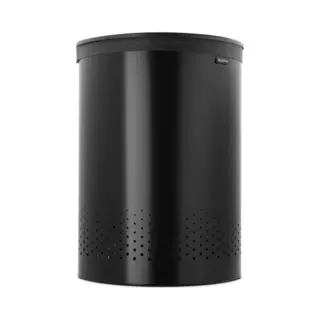 Brabantia Wäschekorb Mit Deckel | 55 L – Wäschekorb Mit 2 Fächern, Quick-Drop-Deckel Und Herausnehmbarem Baumwollbeutel | Matt Black