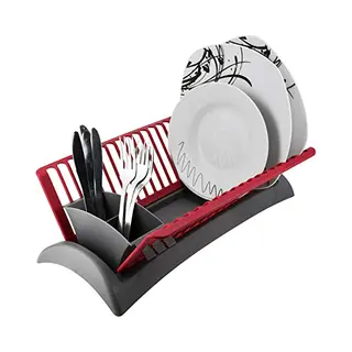 Geezy Compact Space Saving Plastic Dish Drainer Draining Rack With Drip Tray & Adjustable Cutlery Section