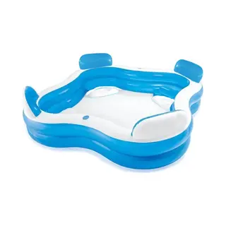 Creative Kids - Vierkant Opblaasbaar Familiezwembad - 4 Loungestoelen - 183 X 183 X 51 Cm - Blauw