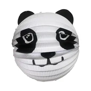 Haza Lampion Panda - 20 Cm - Wit/zwart - Papier - Sint Maarten/kinderfeestje Lampionnen