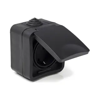 Q-Link - Wandcontactdoos - Buitenstopcontact - Opbouw - 1-voudig Stopcontact - Spatwaterdicht IP54 - Randaarde - Kinderbeveiliging - Mat Zwart