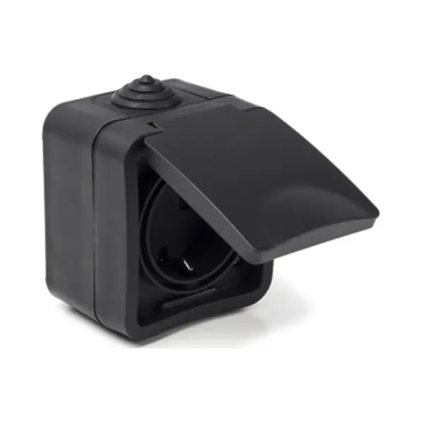 Q-Link - Wandcontactdoos - Buitenstopcontact - Opbouw - 1-voudig Stopcontact - Spatwaterdicht IP54 - Randaarde - Kinderbeveiliging - Mat Zwart thumbnail