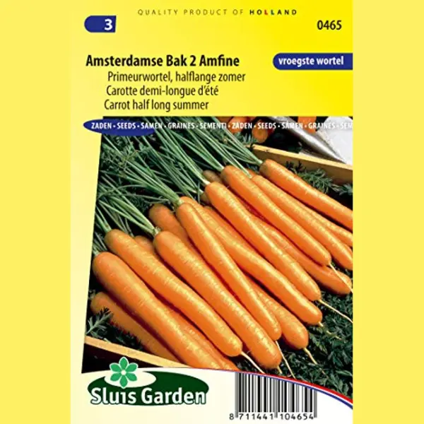 Arborix Carrot Amsterdamse Bak 2 Amfine (Halflong Summer) Vegetable Seeds Per Gram - The Earliest Type Of Carrot, A So-called 'primeur Carrot - 2, 5 G - Seeds thumbnail