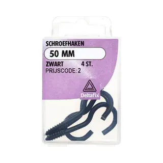 Deltafix - Schroefhaken 50mm Zwart 4st