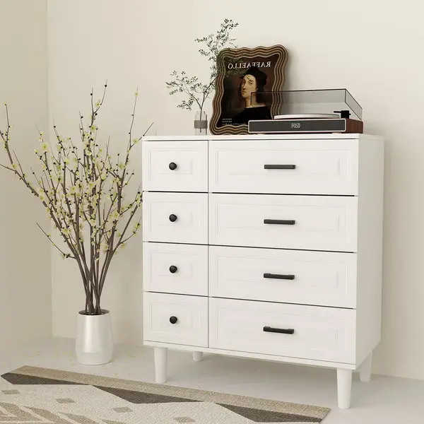Homavo Ladekast DG3 – 8 Lades – 75x87x40 Cm – Staand Dressoir – Mat Wit / Zwart / Walnoot – Modern Design thumbnail