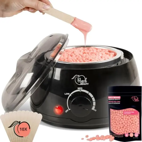 Peach Beauty® Wachswärmer | Waxing Set Mit 100g Wachsperlen Für Haarentfernung + 10 Spatel Aus Holz + Aluminium-Wachstopf | Warmwachsgerät | thumbnail