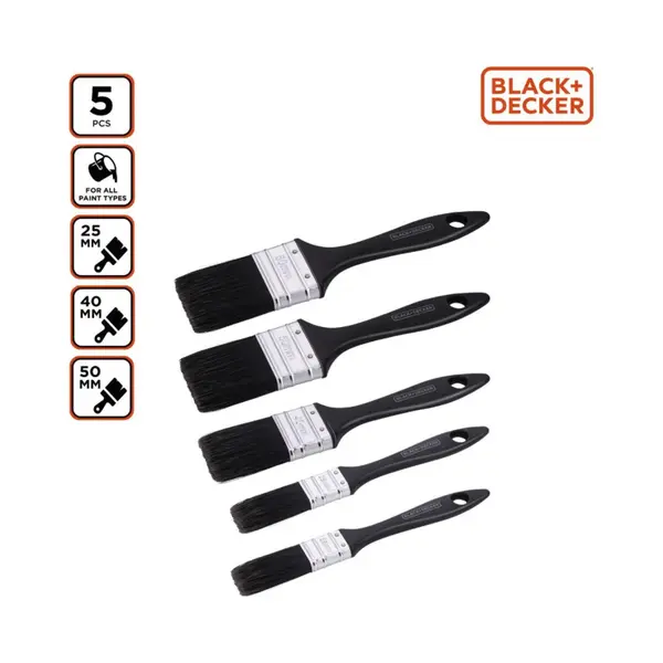 Black+Decker Platte Verfkwastenset – 5-delige Kwastenset Voor Strak En Streeploos Schilderwerk – Geschikt Voor Meubels, Deuren, Kozijnen & Grote thumbnail