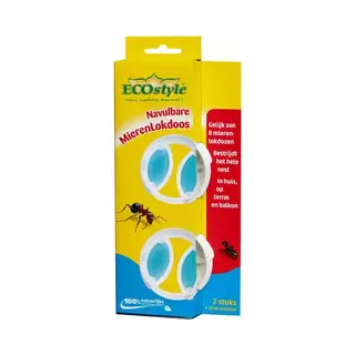 ECOstyle Navulbare Mierenlokdoos - Mieren Bestrijding - Binnen & Buiten - Bestrijdt Hele Nest - Snel & Effectief - 2 Stuks