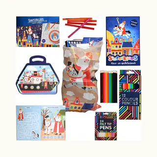 WIns-Holland B.V. Kleurpakket Sinterklaas Met Jute Zak - Schoencadeautjes Sinterklaas - Sinterklaas Cadeautjes Kinderen - Sinterklaas Kleurboek - Vanaf 3 Jaar