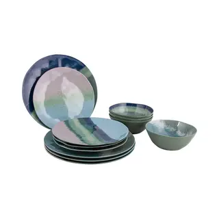 Bo-Camp - Servies - Halo - Blauw/Groen - 12 Stuks