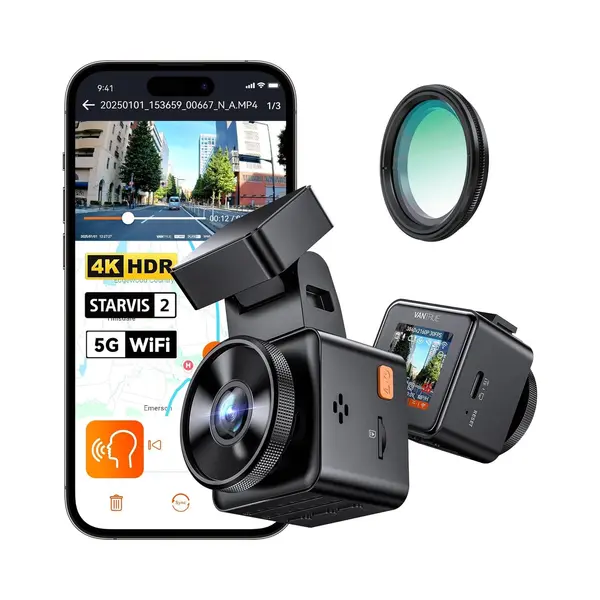 Vantrue E1 Pro 4K Mini Dash Cam Voorkant, Starvis 2 Plate Pix™ Hdr Nachtzicht Autocamera, 5G WiFi Gps, 1, 54'' Scherm, Lte, Spraakbesturing, 24H thumbnail