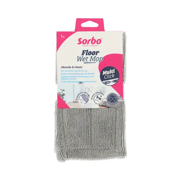 Sorbo Floor Wet Mop – Microvezel Dweil – Voor Streeploos Schone Vloeren – Herbruikbaar & Wasbaar – Compatibel Met Multi-Click Steel – 1 Stuk thumbnail