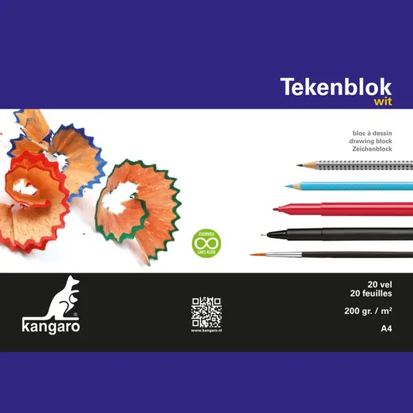 Kangaro Tekenblok - 210x297mm - 200 Grams - 20 Vel - Wit - K-5551 thumbnail