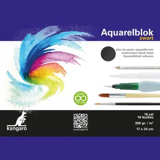 Kangaro Aquarellpapier 24x17cm, 300 Gram, 16 Blatt, Schwarz
