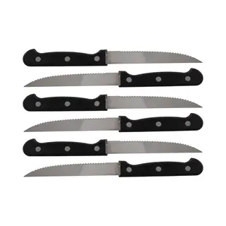 Excellent Houseware Scherpe Steakmessen - 6x Stuks - Rvs - 21, 5 Cm - Bestek - Zwart/zilver