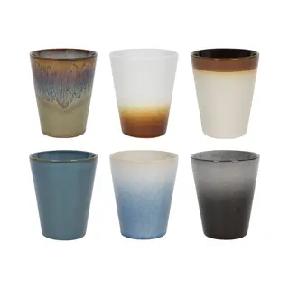 Studio Tavola Cappuccinokopjes Storm - Mix Blauw/Wit/Zwart/Bruin/Grijs - 6 Stuks 310 Ml - Aardewerk Vaatwasserbestendig