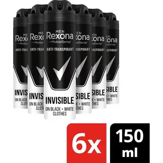 Rexona Invisible On Black & White Deodorant - 6 X 150 Ml - Voordeelverpakking