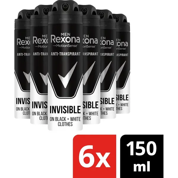 Rexona Invisible On Black & White Deodorant - 6 X 150 Ml - Voordeelverpakking thumbnail