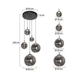 Steinhauer Led-Hängeleuchte Bollique, 5-flammig. Rund, Schwarz, Glas
