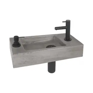 Differnz, Spoelbak, Jax Fonteinset - Wasbak Beton - Donkergrijs - Rechte Kraan - Mat Zwart - Standaard Greep - 42 X 18.5 (185 mm, 420 mm)