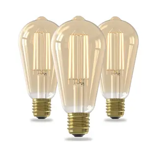 Calex Filament Led Lamp - Set Van 3 Stuks - Rustiek Vintage Lichtbron - E27 - Goud - Warm Wit Licht - Dimbaar