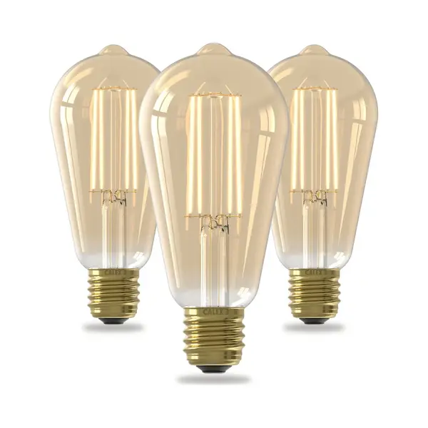 Calex Filament Led Lamp - Set Van 3 Stuks - Rustiek Vintage Lichtbron - E27 - Goud - Warm Wit Licht - Dimbaar thumbnail